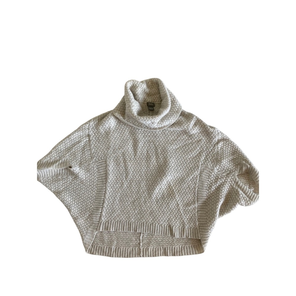 Neiman Marcus Cashmere Poncho Sweater Oatmeal Beige Basketweave Cowl Neck Large
